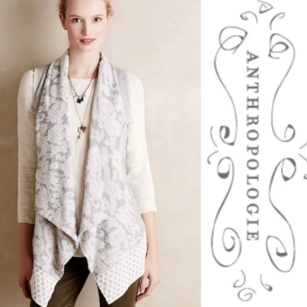 Anthropologie Saturday Sunday Lace knit asymmetrical gray/white open tunic